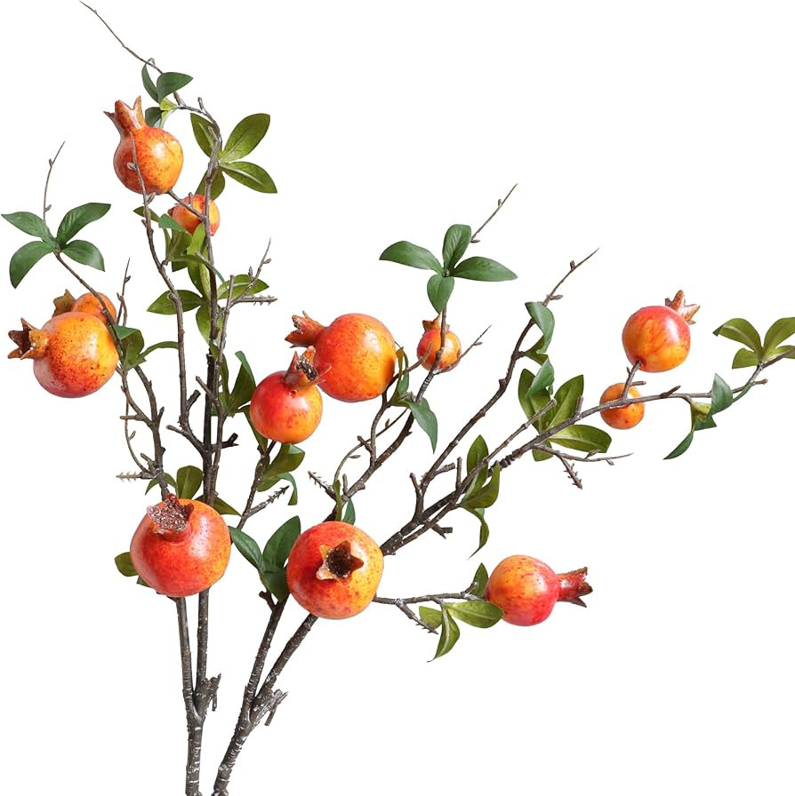 Forlaoers 2pcs Pomegranate Tall Orange Artificial Flowers Faux Holly Berry Fall Stems Branches Fa... | Amazon (US)