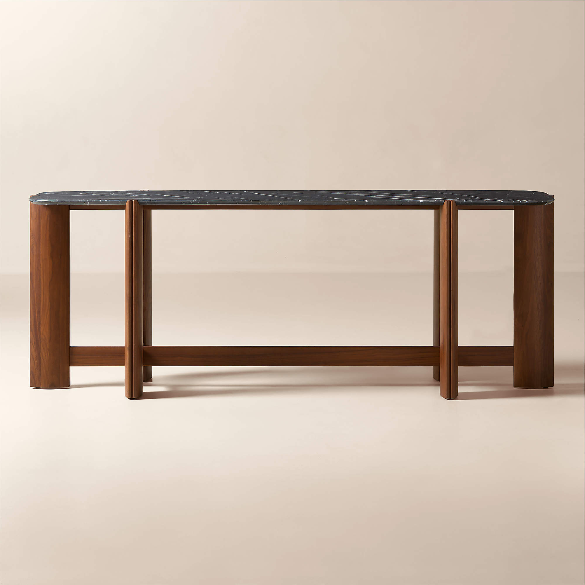 Tule 78" Black Marble and Walnut Wood Console Table | CB2 | CB2