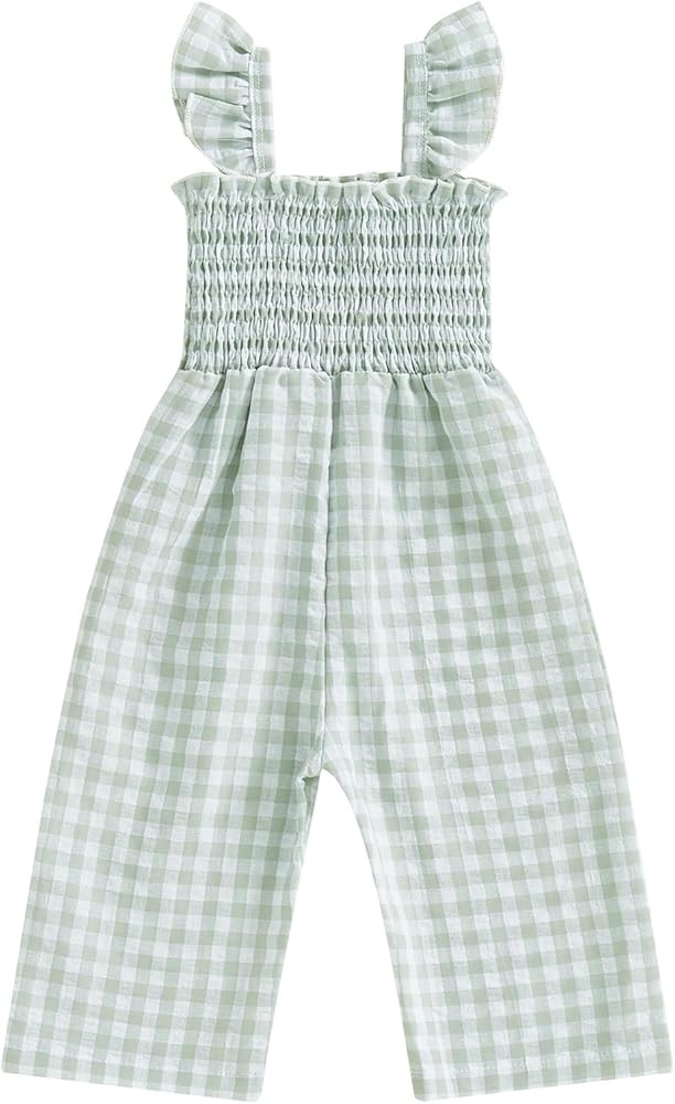 Infant Kids Summer Clothes Toddler Baby Girl Romper Jumpsuit Overall Pants Plaid Sleeveless Ruffl... | Amazon (US)