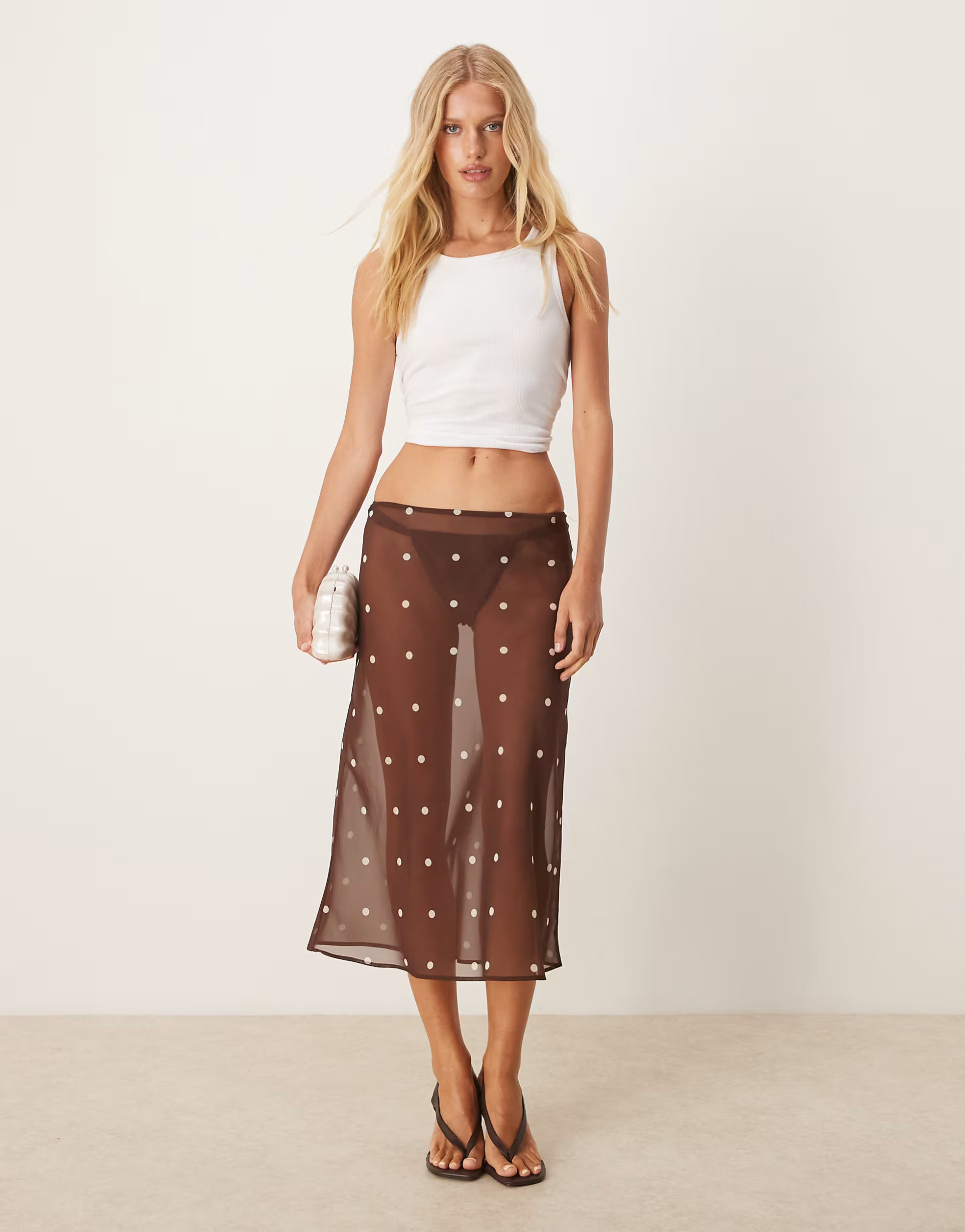 ASOS DESIGN chiffon 90s length bias midi skirt in chocolate polka dot | ASOS | ASOS (Global)