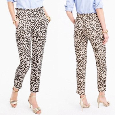 J. Crew Linen Blend Leopard Animal Print Ruffled Paperbag Waist Crop Pants Sz 8  | eBay | eBay US
