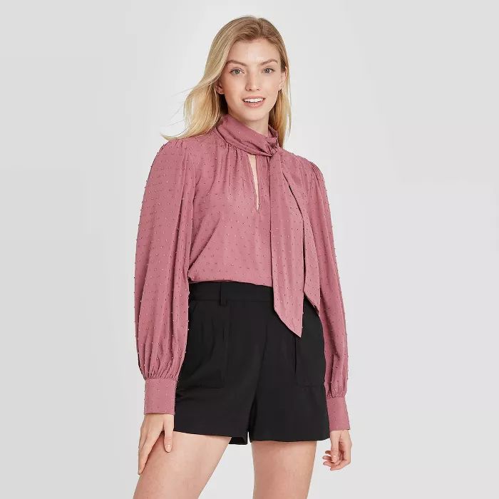 Women's Long Sleeve Tie-Neck Blouse - A New Day™ | Target