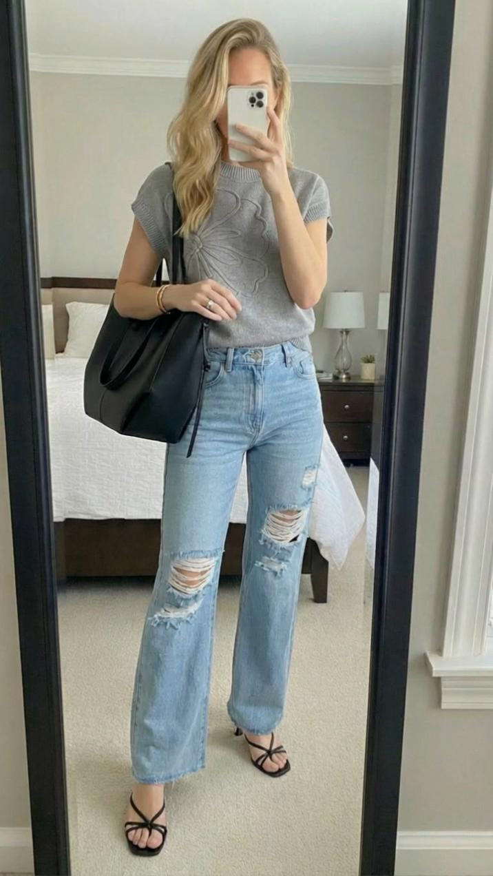 Spring trendy alert! 🌸🧡
This flower knit sweater vest is SO cute and perfect for spring! Love the trendy design, pretty floral knit pattern, and short sleeve style - it's unique and eye-catching!
Paired it with distressed denim, black mules, and a black bag for the perfect casual spring look. The combination of the colorful sweater vest with distressed jeans and sleek black accessories is perfectly balanced!
What I love about this outfit:
✨ Flower knit vest is trendy and fun
✨ Short sleeves are perfect for layering
✨ Distressed denim adds casual charm
✨ Black mules keep it polished
✨ Black bag completes the look
The flower knit pattern makes this vest such a statement piece! Can layer it over a basic tee or wear it on its own. The short sleeves make it perfect for transitional spring weather!
This outfit is ideal for:

Coffee dates
Shopping trips
Casual outings
Brunch
Weekend wear
Spring events

Sweater vests are having such a moment and this floral version is perfect for adding personality to your spring wardrobe!
Shop this trendy spring look by following me in the LTK app 🛍️
#LTKfinds #LTKstyletip #LTKunder100 #sweatervest #flowerknitvest #springstyle #distressedjeans #blackmules #blackbag #springfashion #trendystyle #casualchic #ootd #outfitinspo #springvibes #layering #knit vest #floralknitvest #springtrends2026 

 #LTKSpringSale #LTKstorytime #LTKSaleAlert