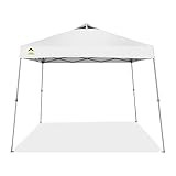 CROWN SHADES 9'x9' Pop Up Canopy with 11x11 Base Patented One Push Canopy Tent Outdoor Shade Bonus Carry Bag, 8 Stakes, and 4 Ropes, White | Amazon (US)