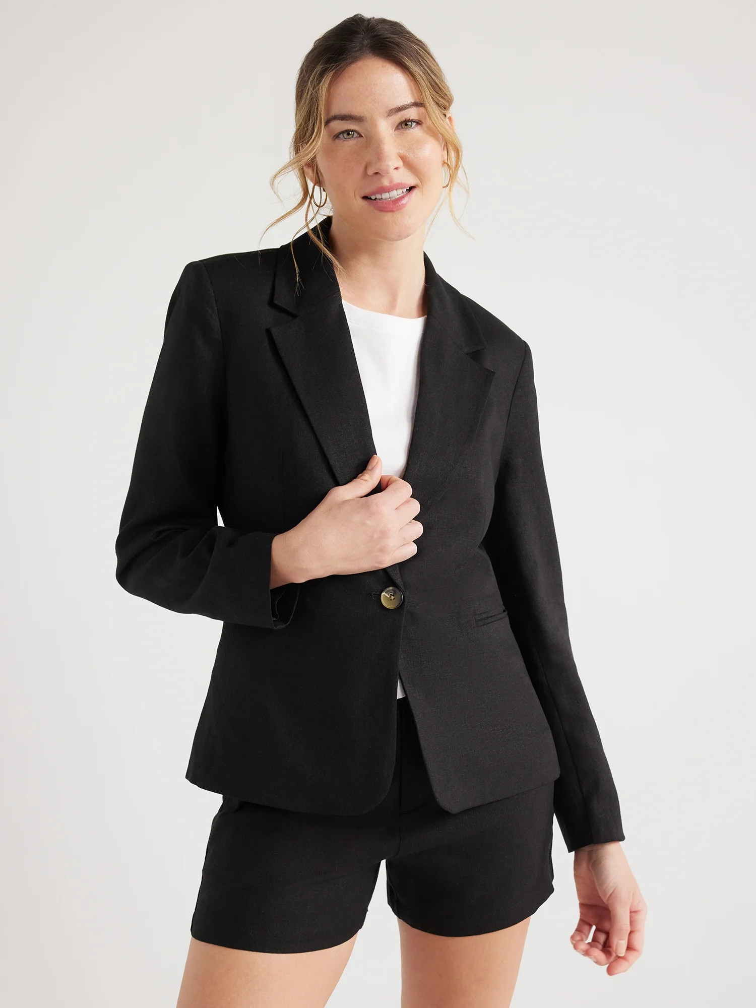 Free Assembly Women’s Single-Breasted Linen-Blend Blazer, Sizes XS-XXL | Walmart (US)