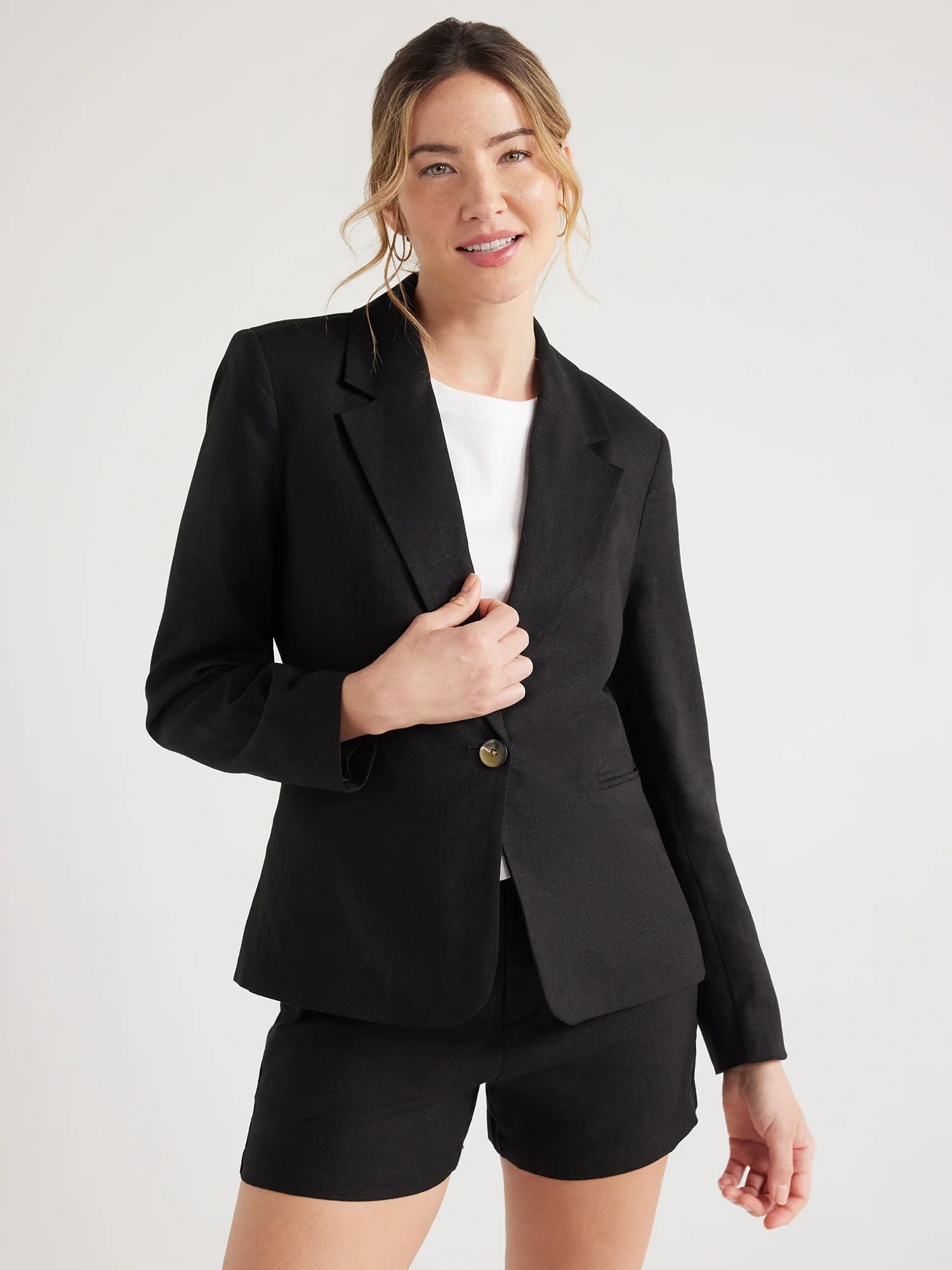 Free Assembly Women’s Single-Breasted Linen-Blend Blazer, Sizes XS-XXL - Walmart.com | Walmart (US)