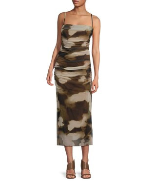 Abstract Mesh Square Neckline Sleeveless Camisole Midi Bodycon Dress | Dillard's