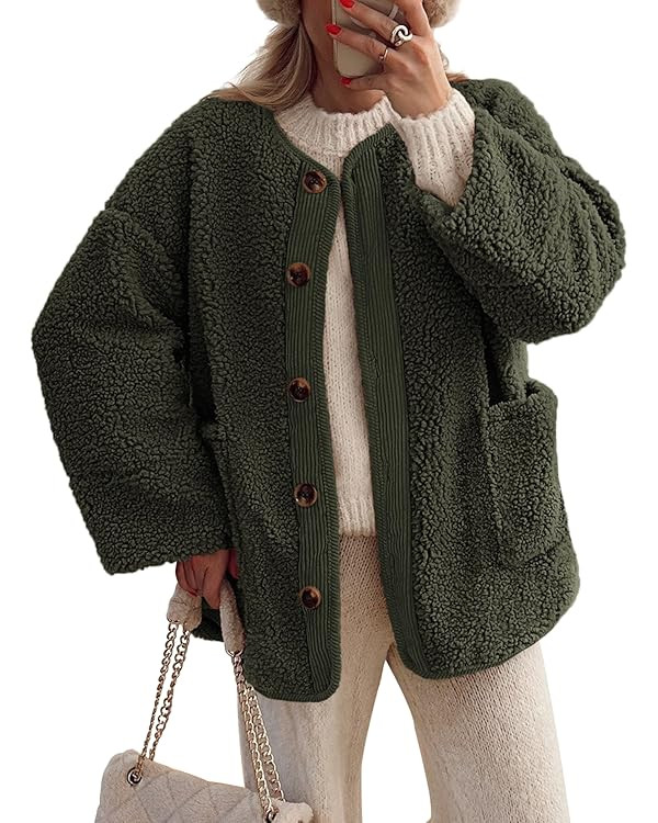 PRETTYGARDEN Women's Warm Winter Coats Casual Long Sleeve Button up Fuzzy Sherpa Fleece Jackets O... | Amazon (US)