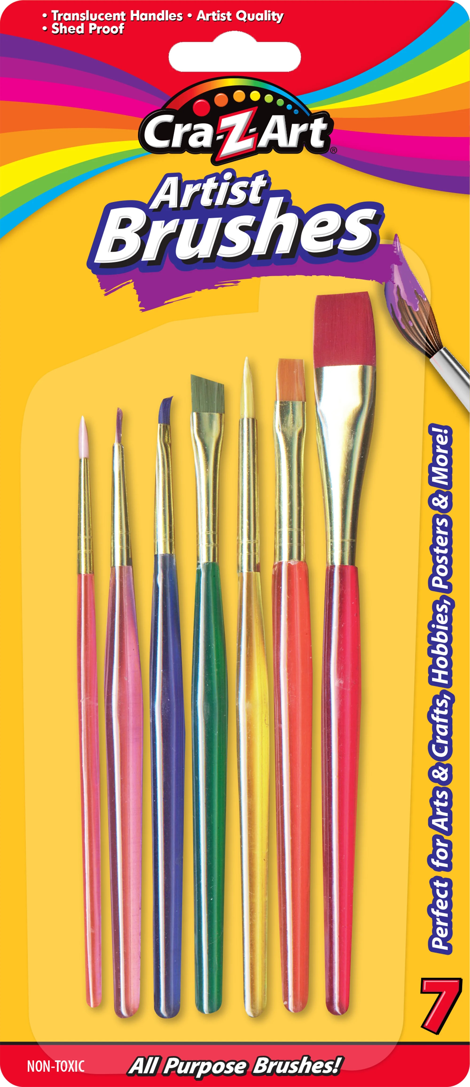 Cra-Z-Art  Angled, Narrow, & Wide All Purpose Artist Paint Brushes, 7 Count - Walmart.com | Walmart (US)