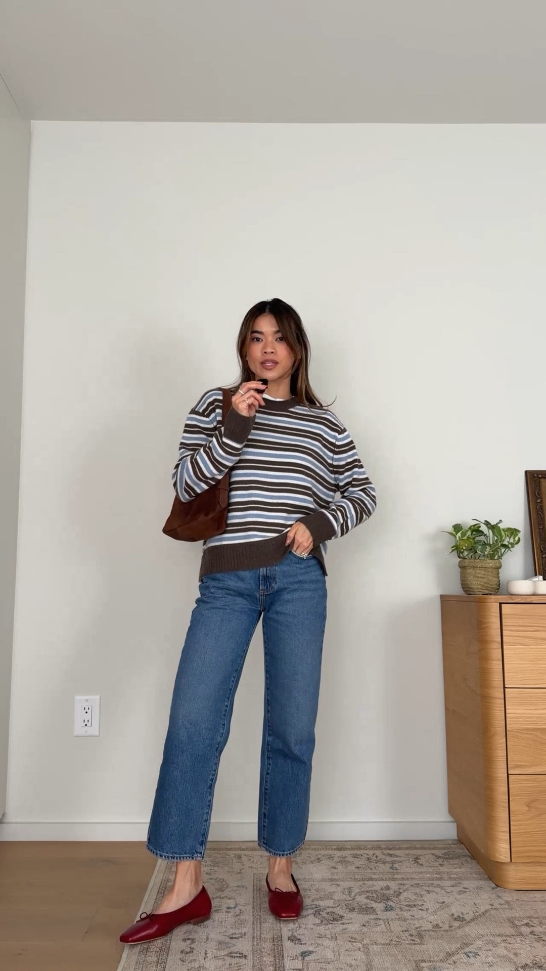 The cutest sweater from @Quince! 

Sizing info:
-Quince Mongolian Cashmere Boxy Crewneck Sweater (Size Small in Faded Denim/Brown/Ivory Variegated Stripe)
-Quince Stretch Cotton Jersey Cropped Fitted T-Shirt (Size XS in White)
-Quince Bella Rigid Straight Jeans (Size 24 Short in Horizon Blue)

petite fashion, get dressed with me, outfit inspiration, ootd, nashville outfit, Nashville influencer, petite style, vacation style, casual outfits, mom style, petite pants, fall outfits, fall outfit info, fall pants, fall outfit idea, fall top, fall sweater, fall shoes, quince, summer top, petite jeans, quince, quince jeans, quince haul, summer sweater, striped sweater, petite jeans

#LTKootd #LTKSeasonal #LTKPetite