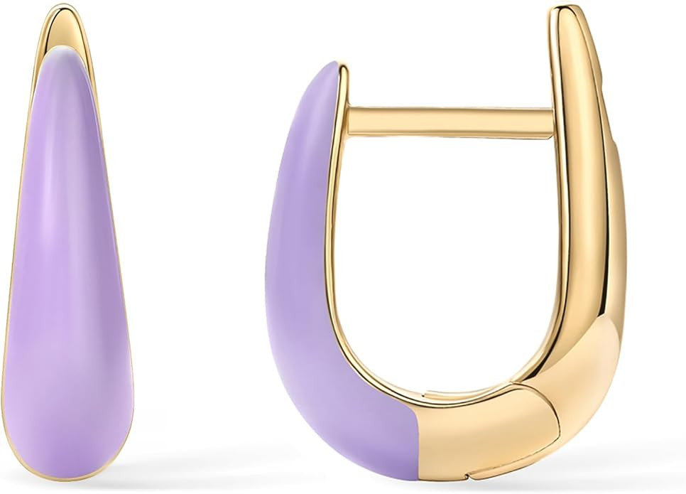 PAVOI 14K Gold Plated Sterling Silver Post Earrings for Women - Colored Enamel Cubic Zirconia Hug... | Amazon (US)