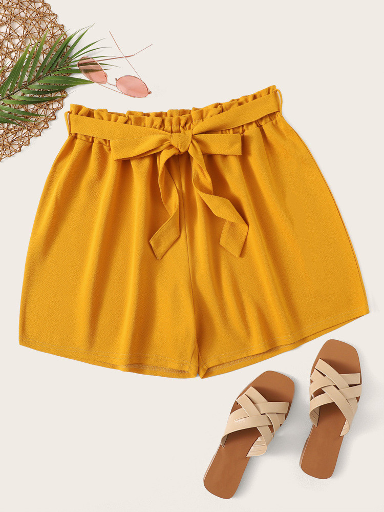 Plus Paperbag Waist Belted Shorts | SHEIN