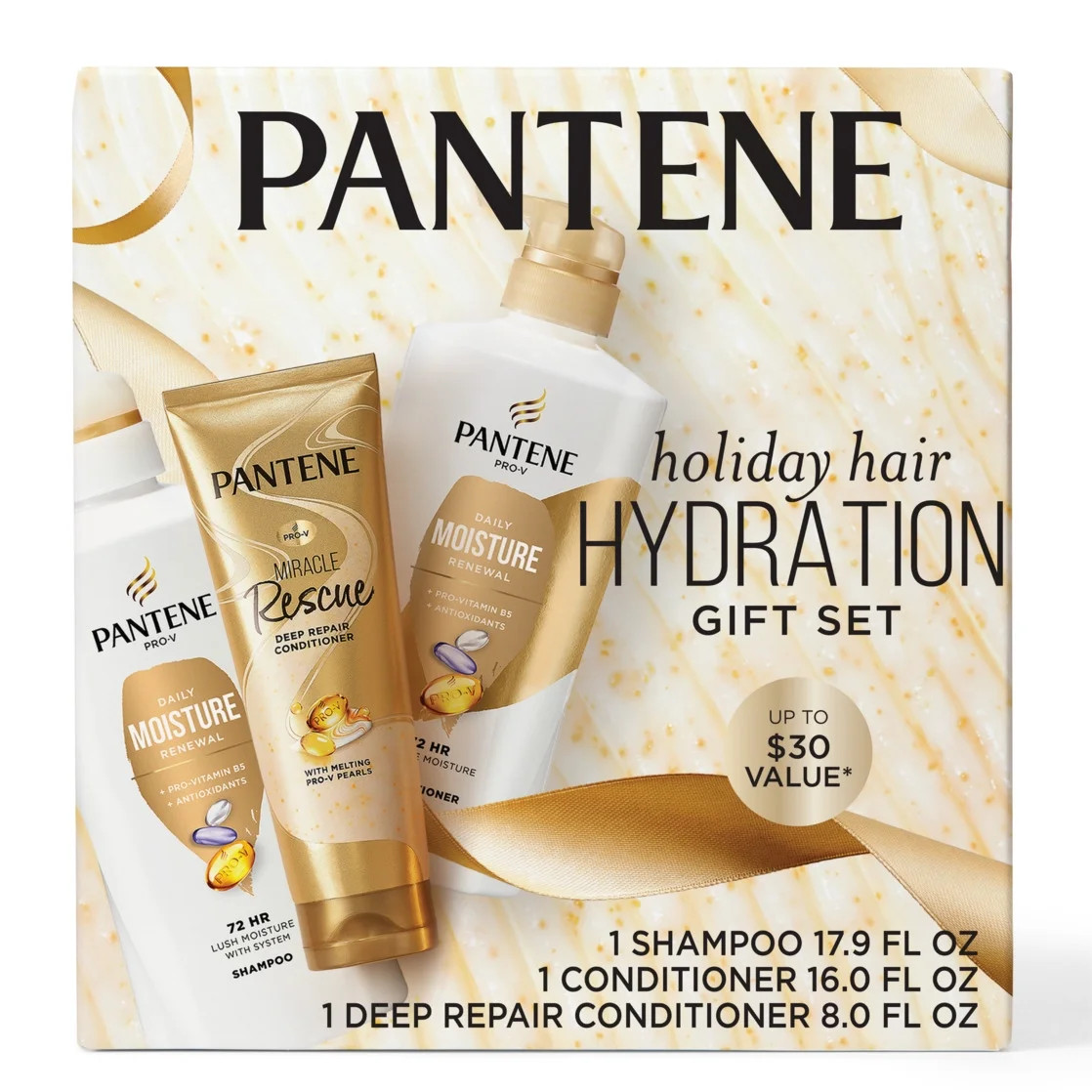 Pantene Holiday Hair Hydration Gift Set, Daily Moisture 17.9 oz Shampoo, 16 oz Conditioner, 8 oz ... | Walmart (US)