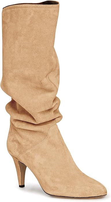 Coutgo Womens Slouchy Knee High Boots Wide Calf Kitten Heel Pointed Toe Pull On Long Boots Winter... | Amazon (US)