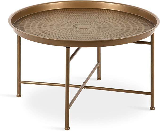 Kate and Laurel Mahdavi Boho-Chic Hammered Metal Tray Coffee Table, Dark Gold | Amazon (US)