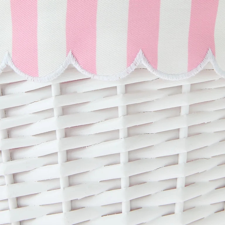 Round Willow Basket with Scalloped Stripe Liner, White and Pink, 11.5" x 8", Easter by Way To Cel... | Walmart (US)