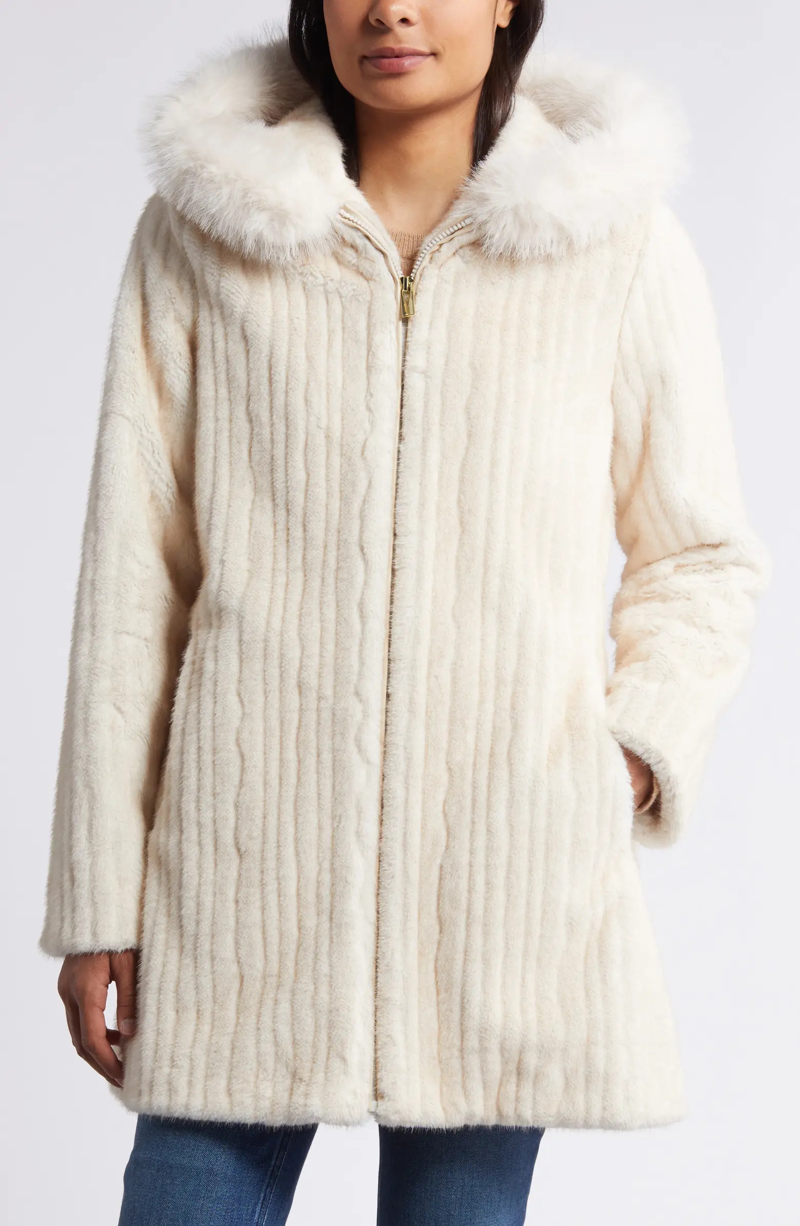 Via Spiga Grooved Faux Fur Hooded Coat | Nordstrom | Nordstrom