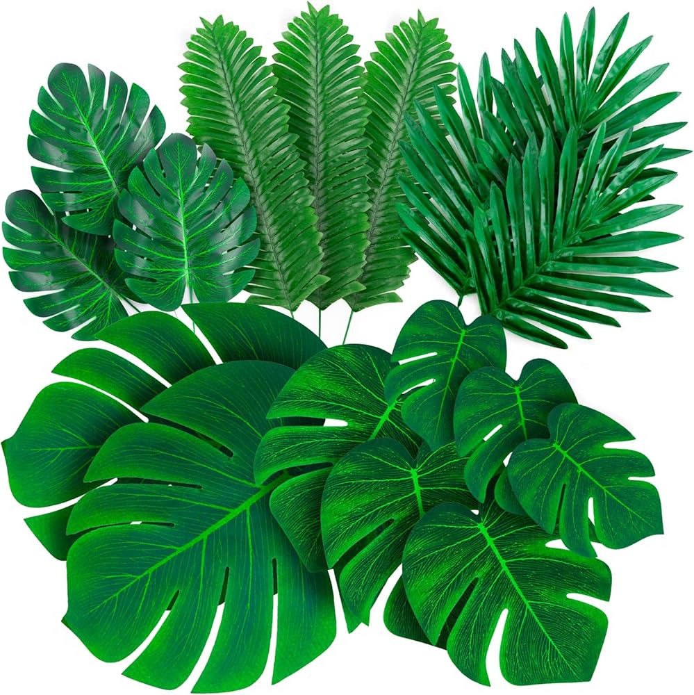 Decopom Palm Leaves Artificial Tropical Monstera-84Pcs 6 Kinds Large Small Green Fake Palm Leaf w... | Amazon (US)
