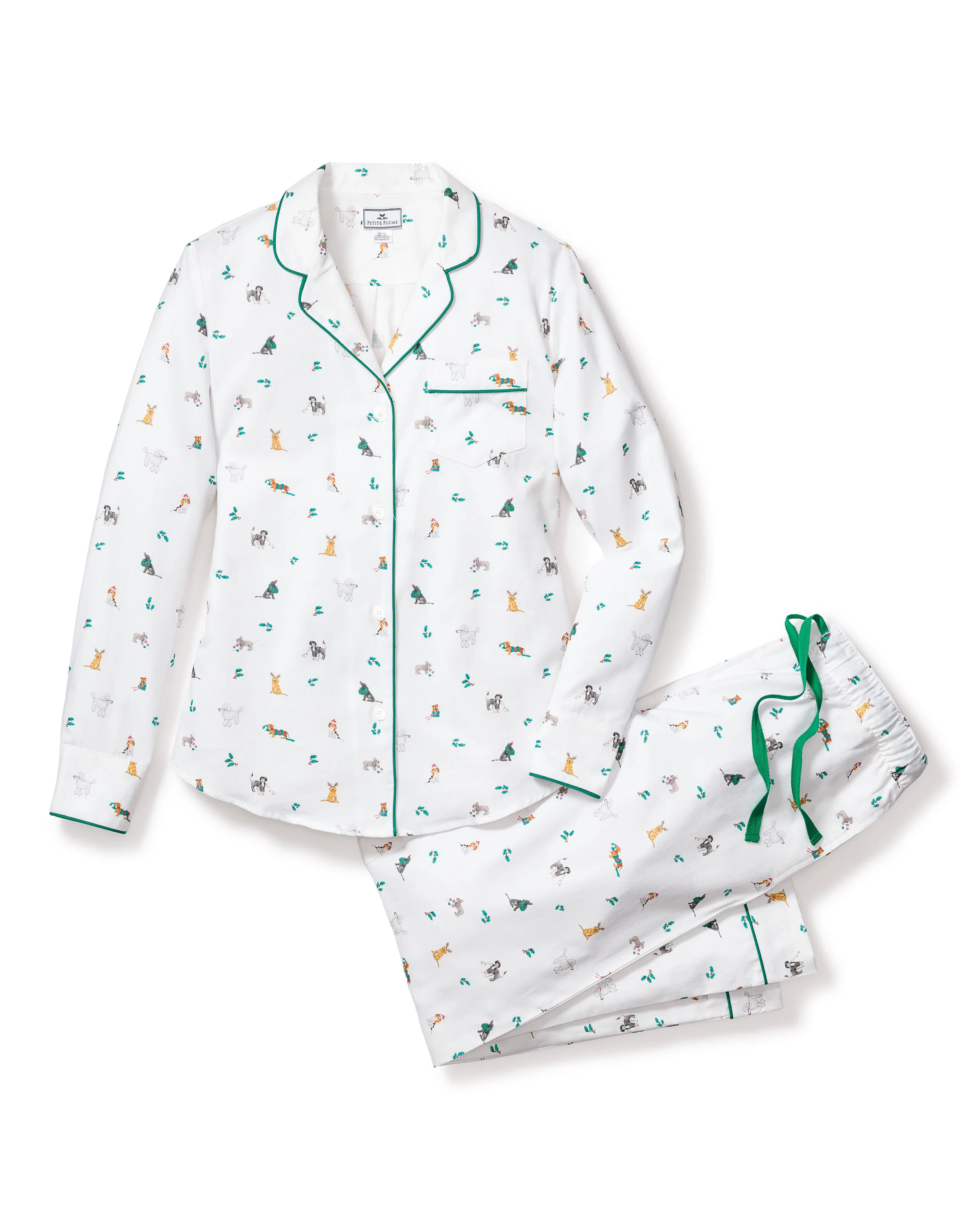 Women's Twill Pajama Set in Jingle Paws | Petite Plume