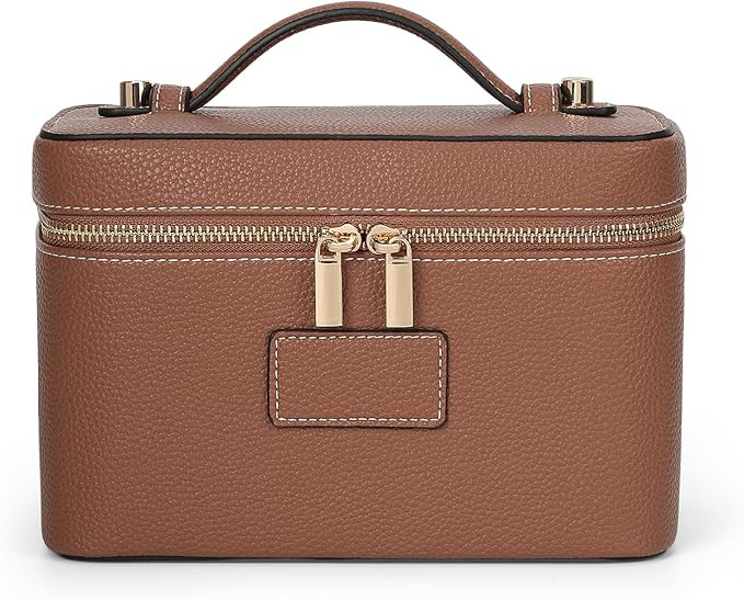 Makeup Bag Vanity Case for Women Leather Cosmetic Bag Travel Toiletry Bags Portable Makeup Organi... | Amazon (US)