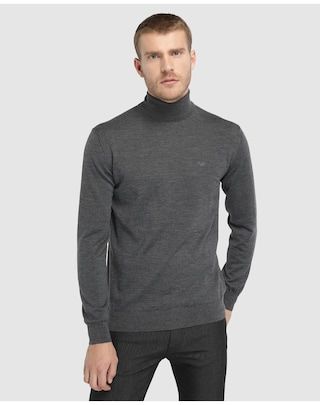 Emporio Armani men's grey polo neck sweater, Grey. | El Corte Ingles UK