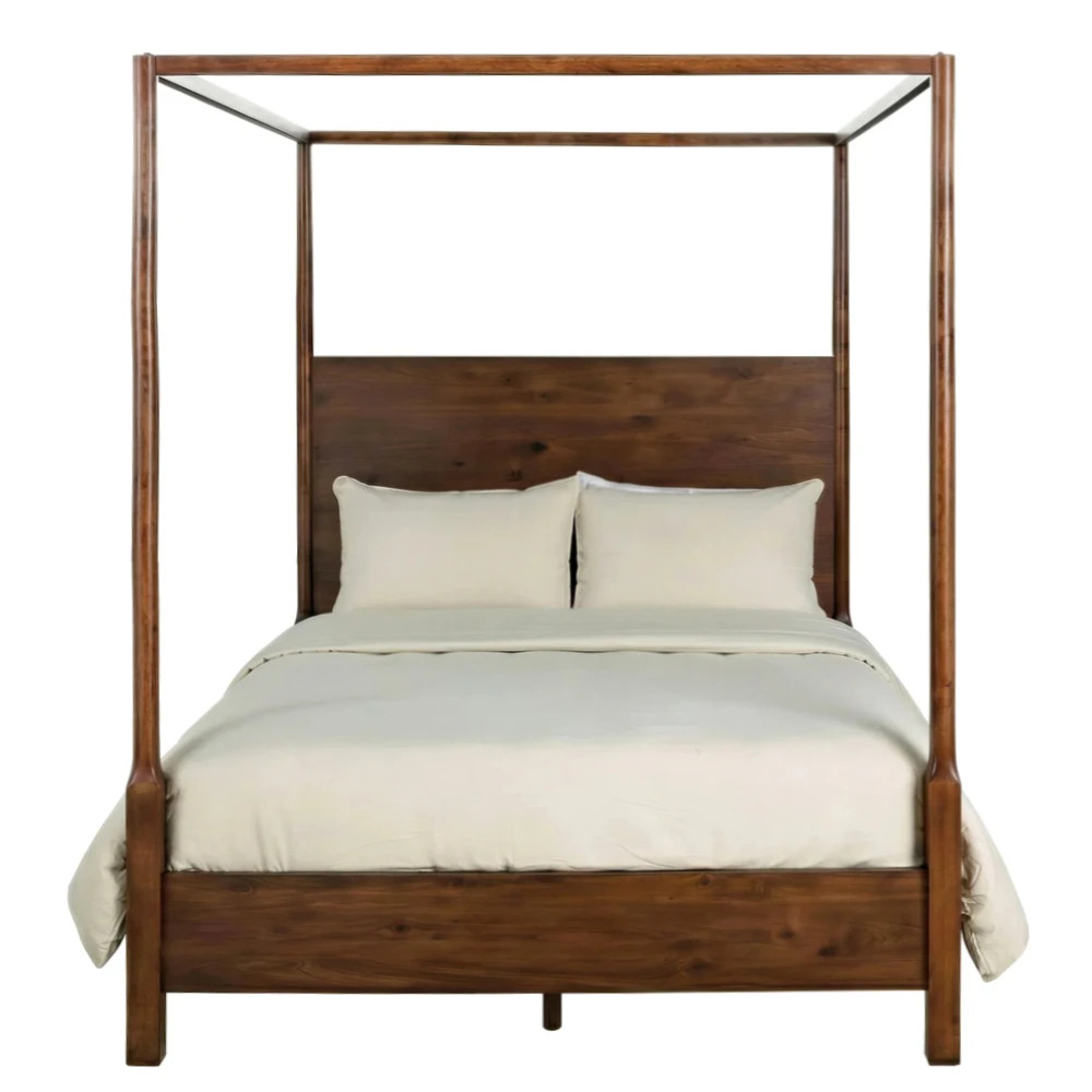 Ashcroft Updated Traditional Brown Walnut Wood Canopy Bed - Queen | Kathy Kuo Home