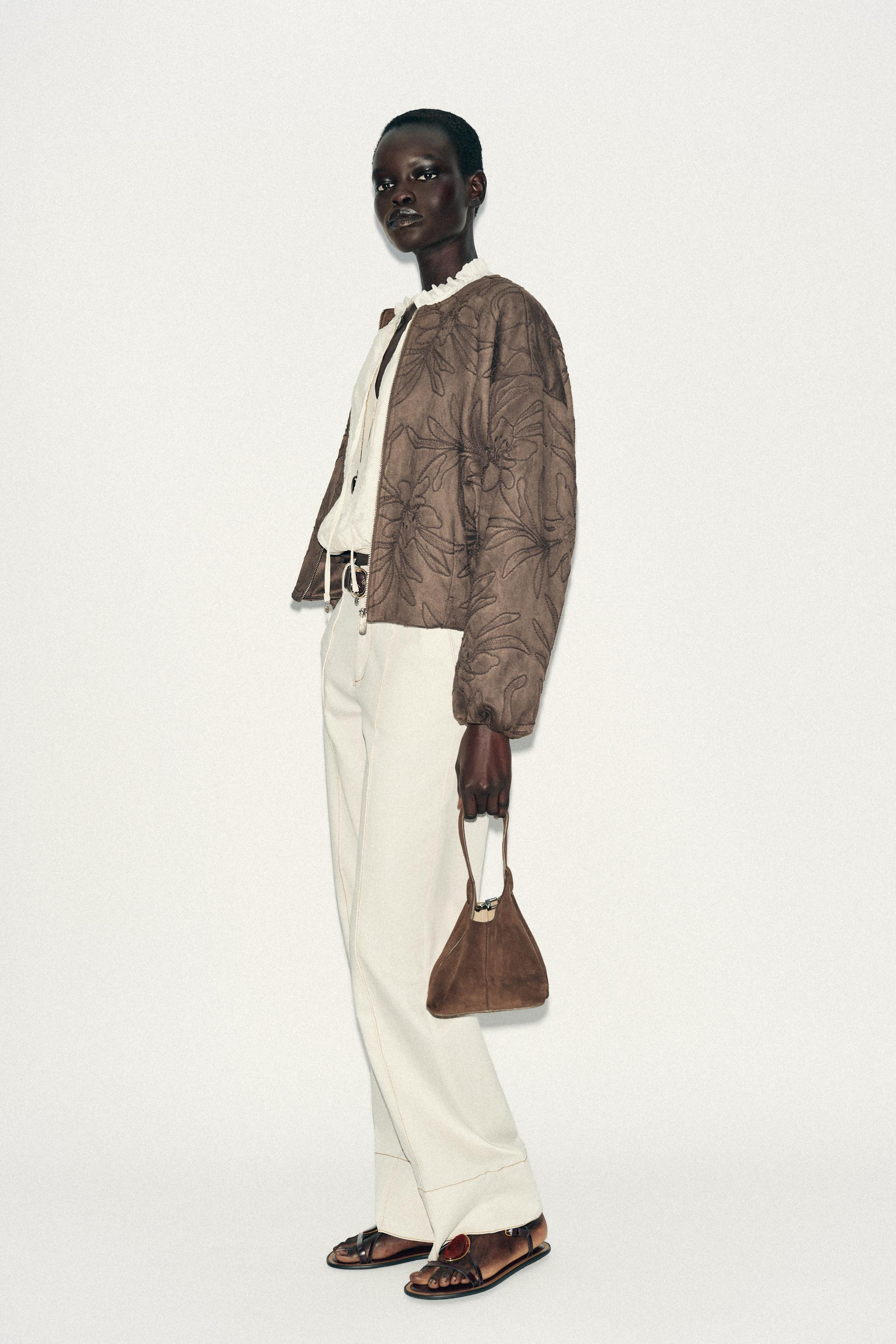 EMBROIDERED FAUX SUEDE BOMBER JACKET | Zara UK