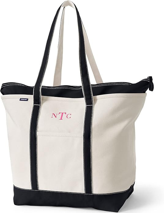 Lands' End Zip Top Long Handle Canvas Tote Bag | Amazon (US)