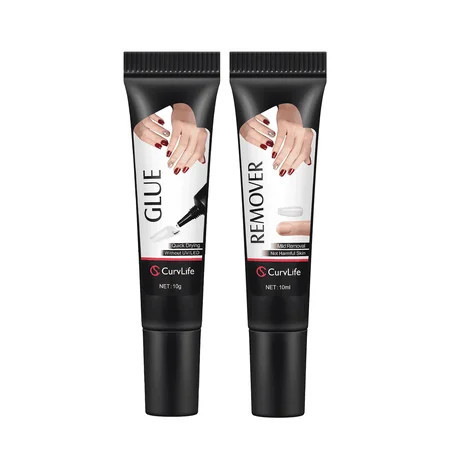 Curvlife Nail Glue & Liquid Remover Set, Quick-Dry 10g Semi-Solid Glue + 10ml Non-Acetone Remover (Dropper), No UV Needed, Long-Lasting Hold | Walmart (US)