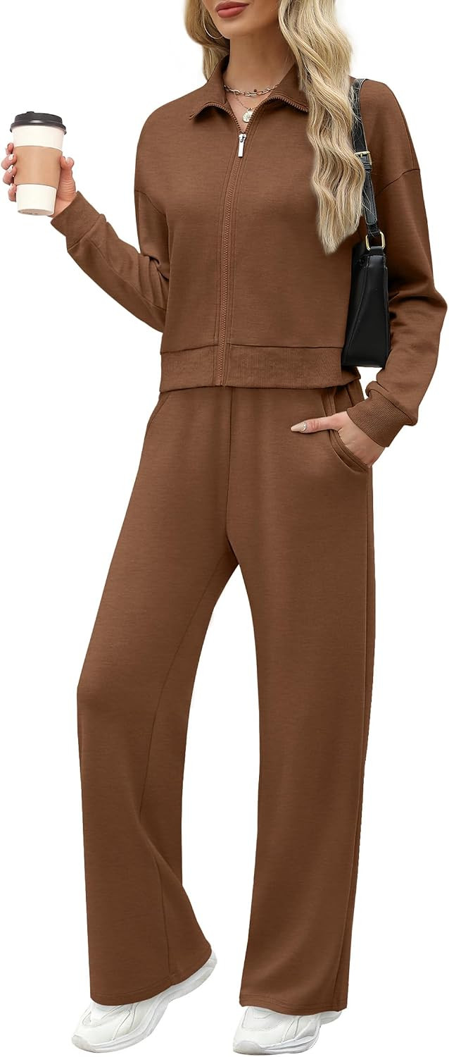 XIEERDUO Lounge Sets for Women 2025 Sweatsuit 2 Piece Outfits Sweatshirt Wide Leg Sweatpant Tracksuit Matching Set | Amazon (US)