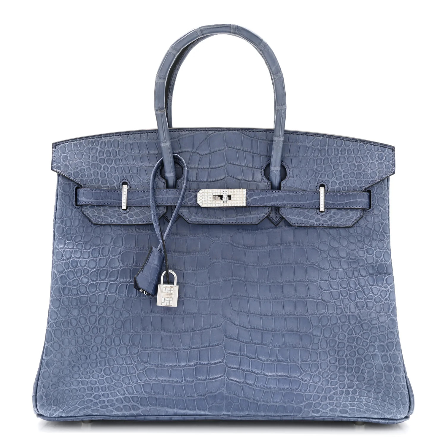 Matte Porosus Crocodile 18K White Gold Diamond Birkin 35 Bleu Brighton | FASHIONPHILE (US)