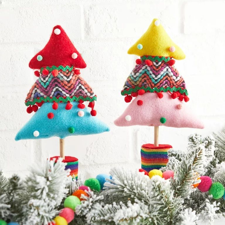 Holiday Time Bright Fabric Christmas Tree Tabletop Decorations, 11", 2 Count | Walmart (US)