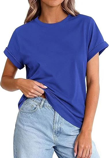 PRETTYGARDEN Womens Summer Tops Spring Casual Rolled Short Sleeve Basic Tees Crew Neck Work Shirt... | Walmart (US)