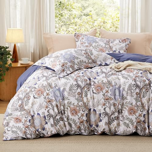 Bedsure Duvet Cover King Size - Reversible Blue Floral Duvet Cover Set with Zipper Closure, 3 Pieces Blossom Patterned Bedding Set with 8 Corner Ties and 2 Pillow Shams 20"x36" | Amazon (US)