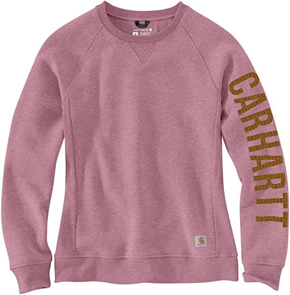 Carhartt Women's Relaxed Fit Midweight Crewneck Block Logo Sleeve Graphic Sweatshirt | Amazon (US)