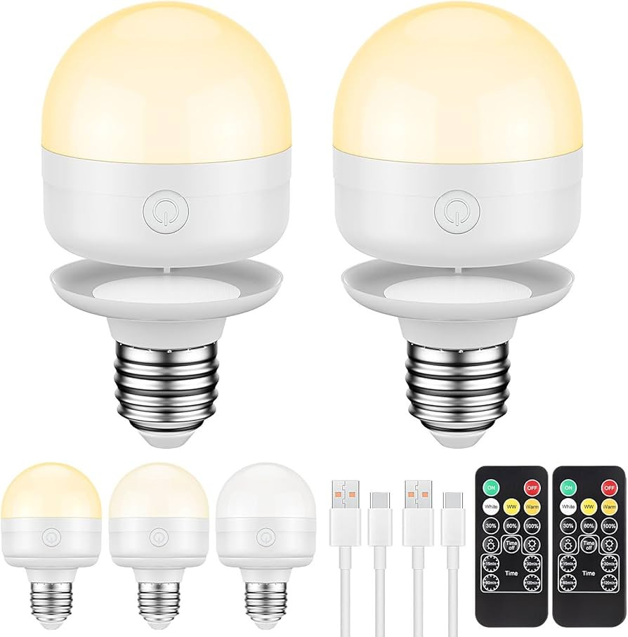 SCOPOW 2Packs E26 Rechargeable Light Bulbs with Remote Control Timer and 3 Color Temperature Magn... | Amazon (US)