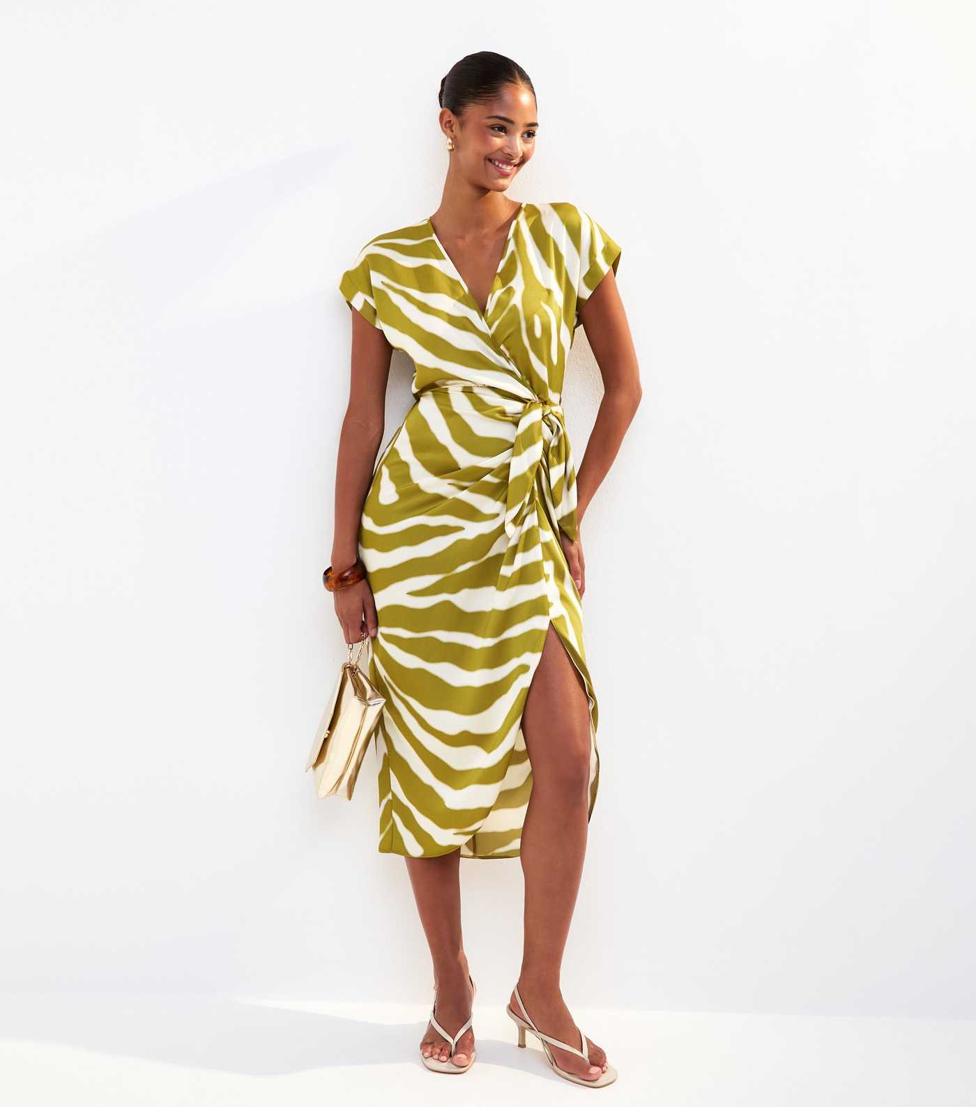 Green Zebra Print Wrap Front Midi Dress | New Look | New Look (UK)