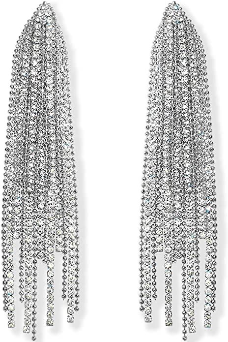 Amazon.com: Humble Chic Simulated Diamond Earrings - Oversized Darling Waterfall Tassel CZ Statem... | Amazon (US)