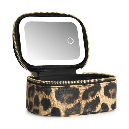 Extrei Gent Small Makeup Bag Travel Train Case with Mirror and Light Mini Travel Makeup Train Case Cosmetic Organizer 3 Adjustable Brightness Toiletry Bag Portable Artist Storage (Leopard Print) | Amazon (US)