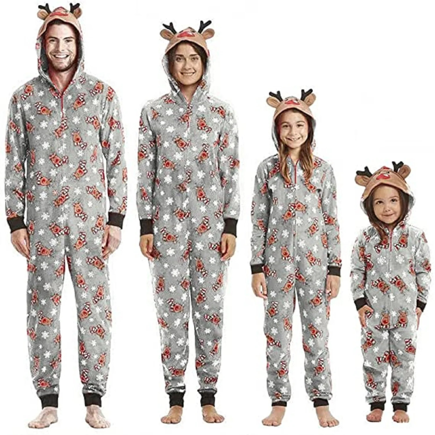 Family Matching Christmas Pajamas PJS Reindeer Print Xmas Party Outfits Onesie Zipper Up Nightwea... | Walmart (US)