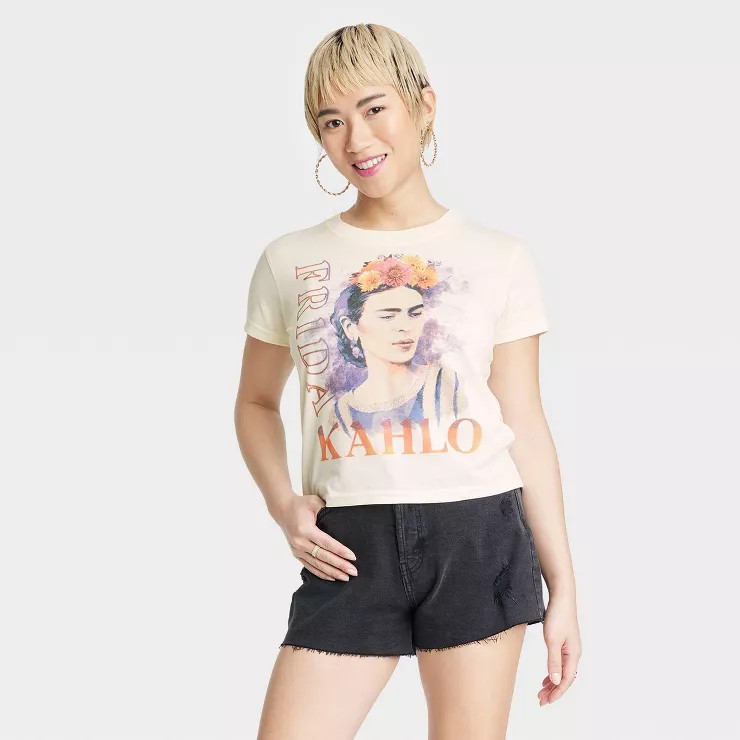 Women's Frida Kahlo Graphic Short Sleeve Baby T-Shirt - Cream | Target