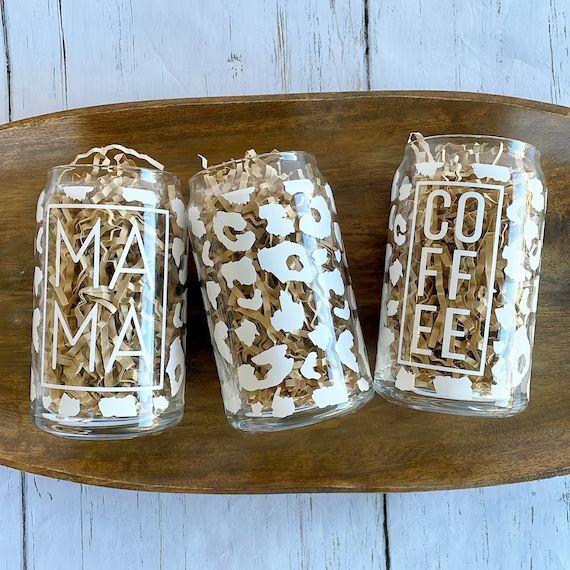 Mama Iced Coffee Glass, Libbey Can Glasses, Leopard Beer Can Glass, Iced Coffee Cup, 16oz Glass T... | Etsy (US)