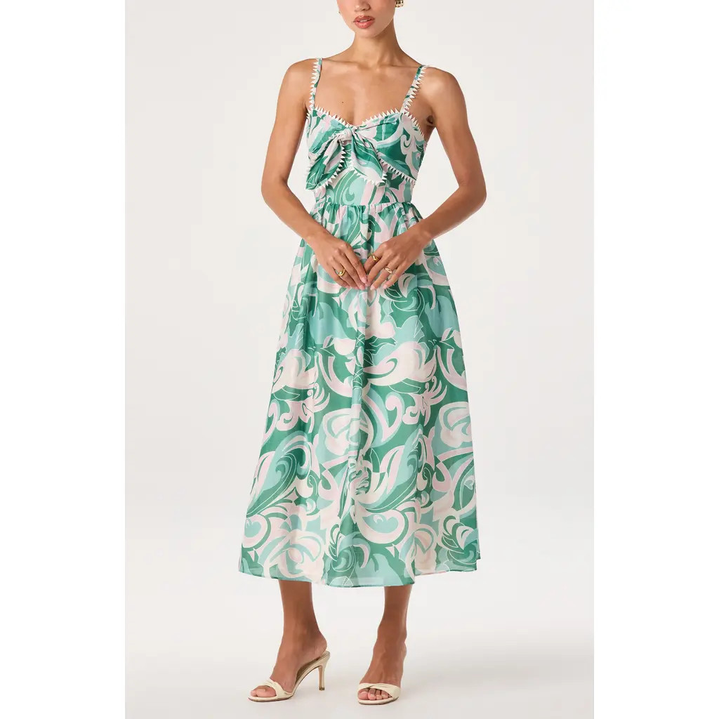 ASTR the Label Makayla Sleeveless A-Line Dress in Green Abstract at Nordstrom, Size Medium | Nordstrom