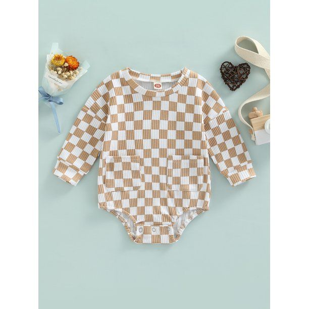 Genuiskids Infant Baby Girl Boy Casual Long Sleeve Romper Fashion Checkerboard Print Round Neck T... | Walmart (US)