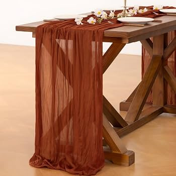 Socomi Fall Table Runner Terracotta Cheesecloth Gauze Burnt Orange Boho Rustic Farmhouse 120 inch... | Amazon (US)