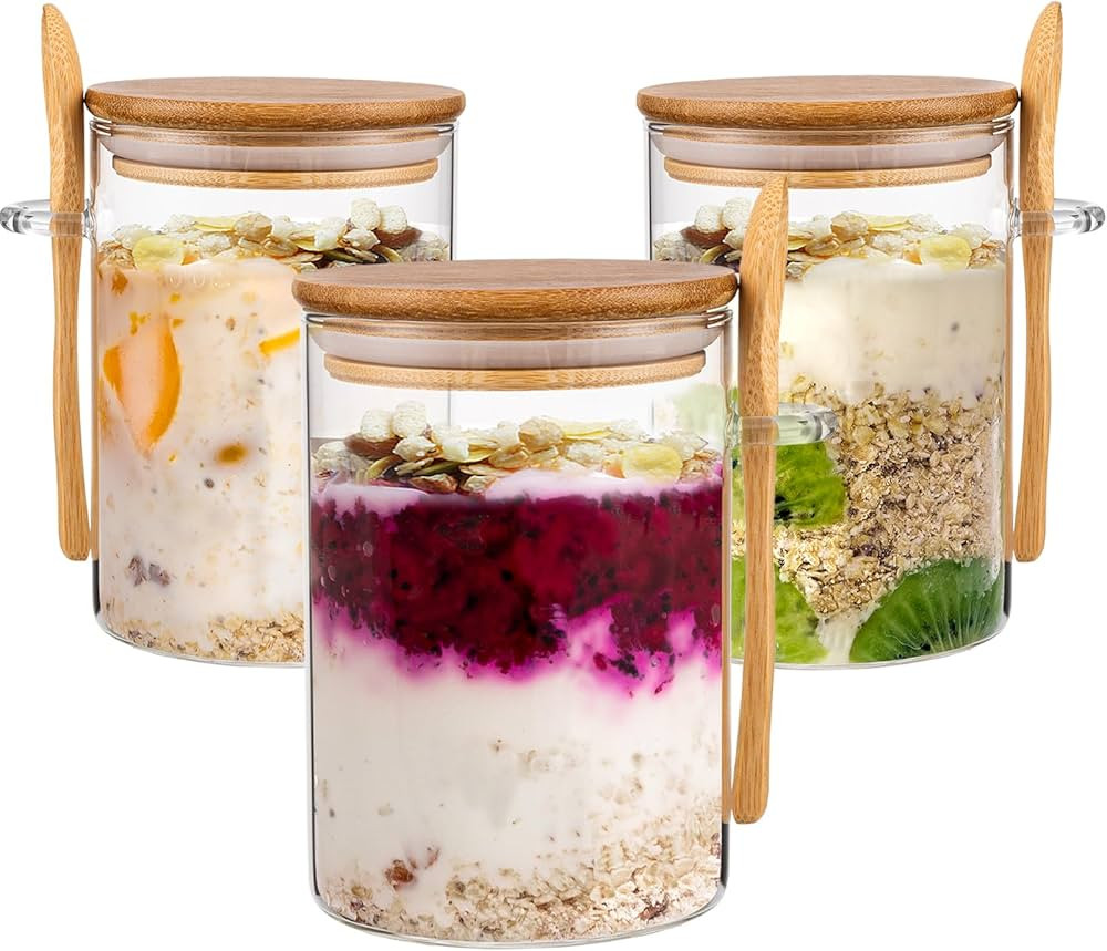 Famyards Glass Jars with Bamboo Airtight Lid and Spoon, Overnight Oats Containers with Lids, Deco... | Amazon (US)
