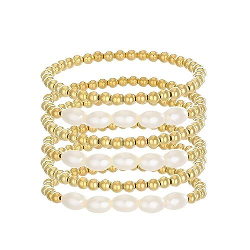 Fuqimanman2020 Chunky Simulated Pearl Stackable Stretch Bracelet Set Beaded Ball Adjustable Multi... | Amazon (US)