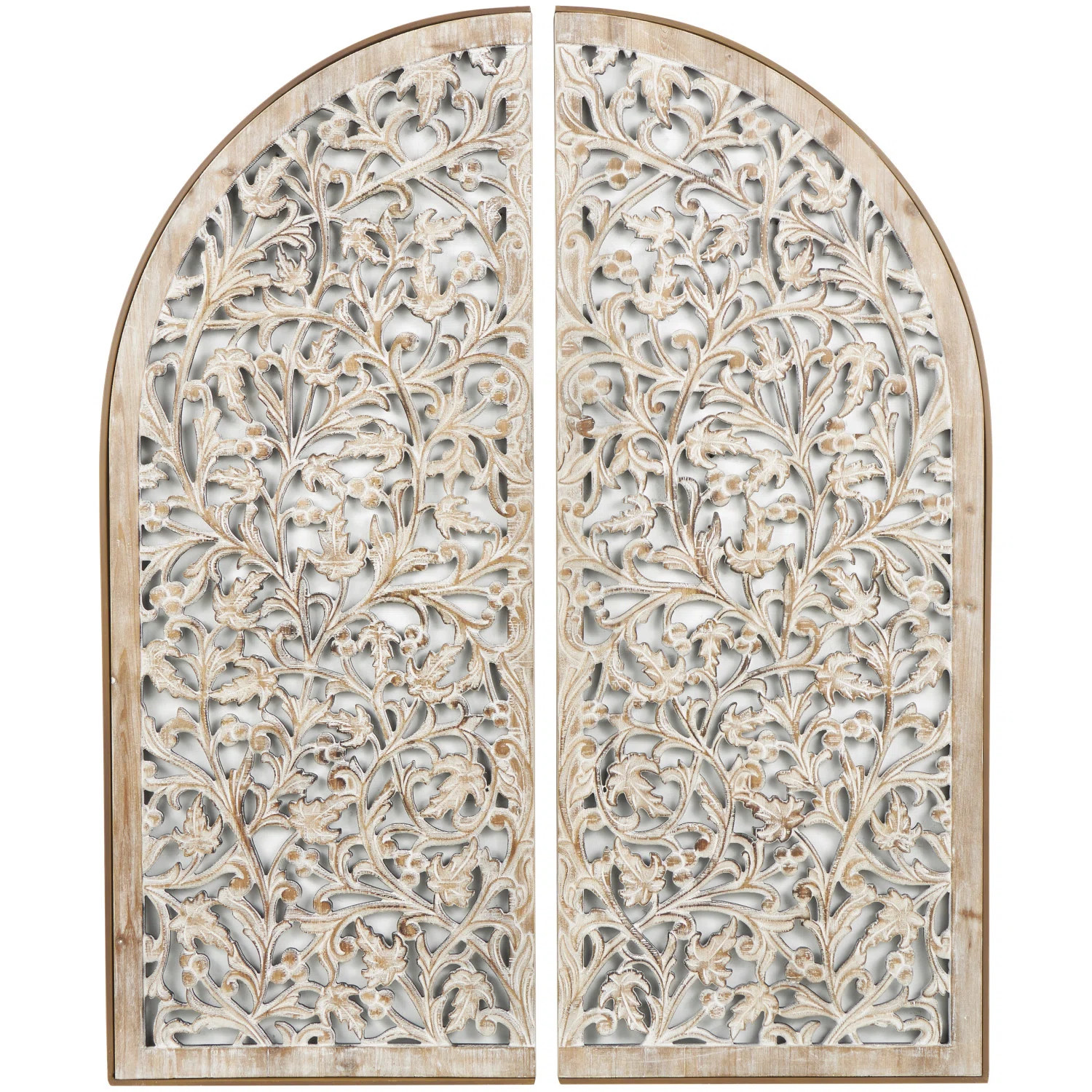 Wooden Handmade Arched Floral Wall Decor with Intricate Carvings Set | Wayfair North America