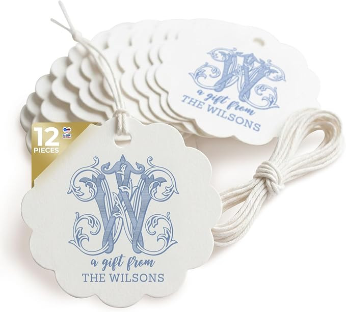 Personalized Monogram Scallop Gift Tags, 2.5x2.5 inch, 12 Printed and Shipped Tags for Holiday Pa... | Amazon (US)