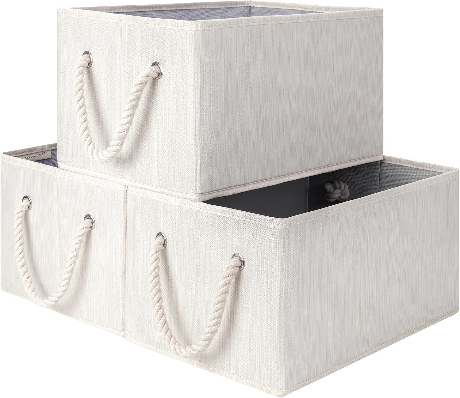 StorageWorks Storage Baskets for Shelves, Fabric Storage Bins, Closet Organization and Storage Basket, Foldable Organizer Bins for Clothes, Beige, White & Ivory, Large, 3-Pack | Amazon (US)